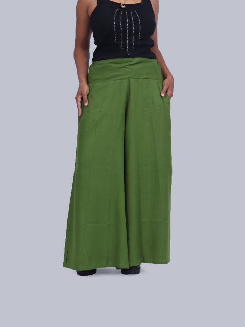 Women's Pocket Broad Belt Palazzo - Dark Green