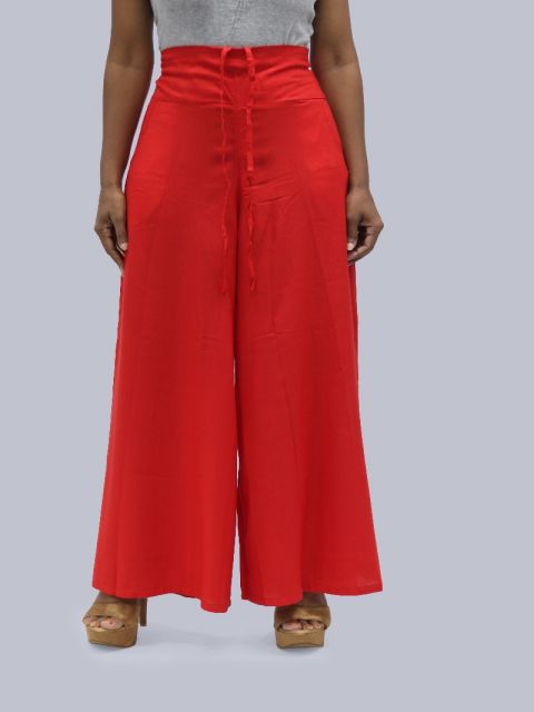Women's Pocket Broad Belt Palazzo - Red