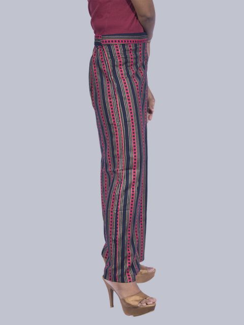 Women's Golden Striped with Blue Dots Regular Fit Palazzo Pants - Navy