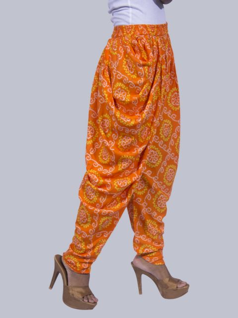 Women Bandhej Dhoti Pants - Orange