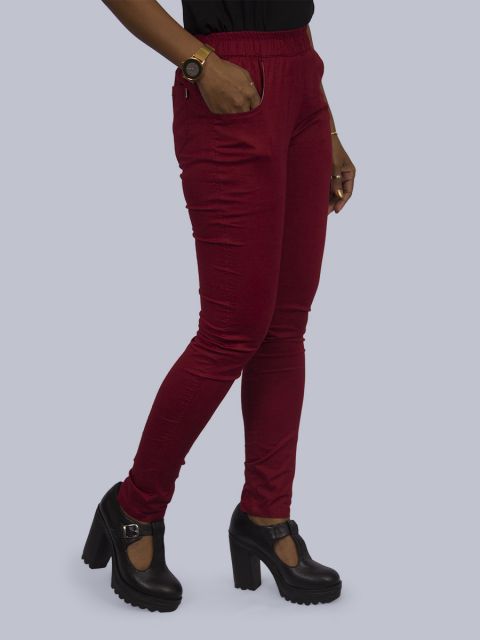 Solid Stretchable Pant - Maroon