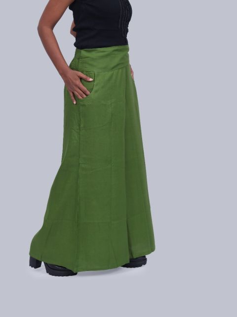 Women's Pocket Broad Belt Palazzo - Dark Green