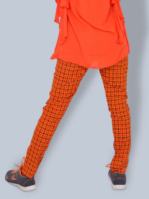 Printed Stretchable Pant - Orange