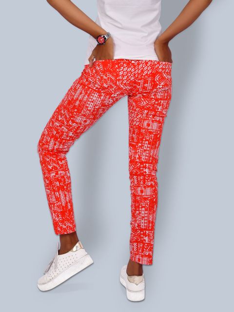 Printed Stretchable Pant - Red
