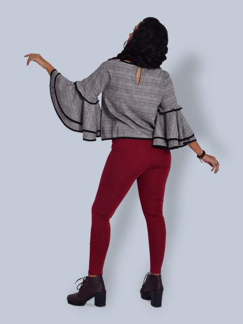 One Mtr. Layered Bell Sleeves checkered Plaid Top