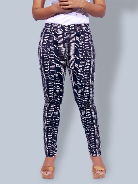 Printed Stretchable Pant - Navy