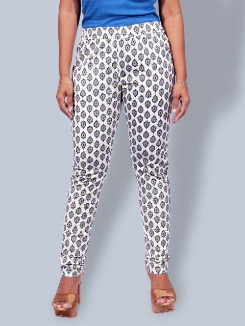 Printed Stretchable Pant - Off White