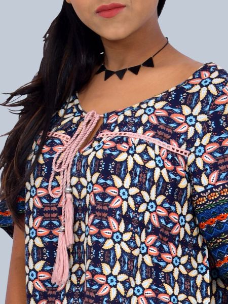 Knotted Neck Leaf Print Tunic