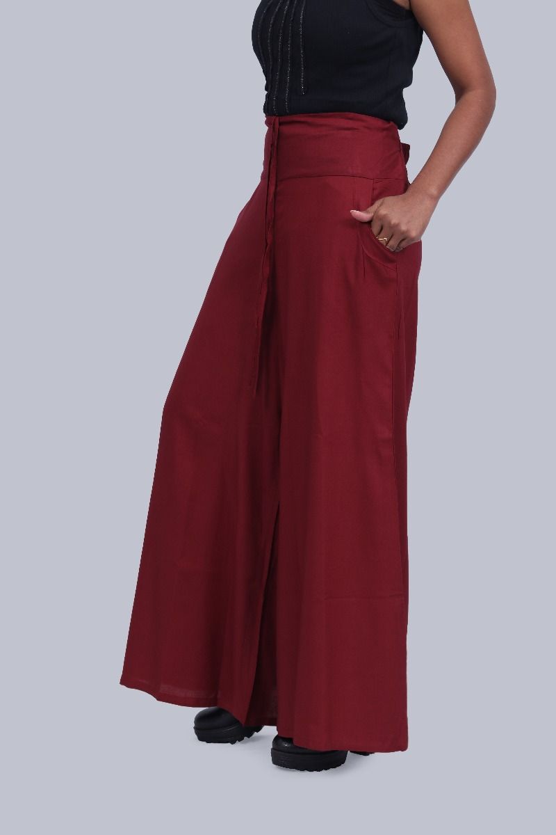 Buy Online Plus Size Women Maroon Solid Flared Palazzos at best price   Plussin